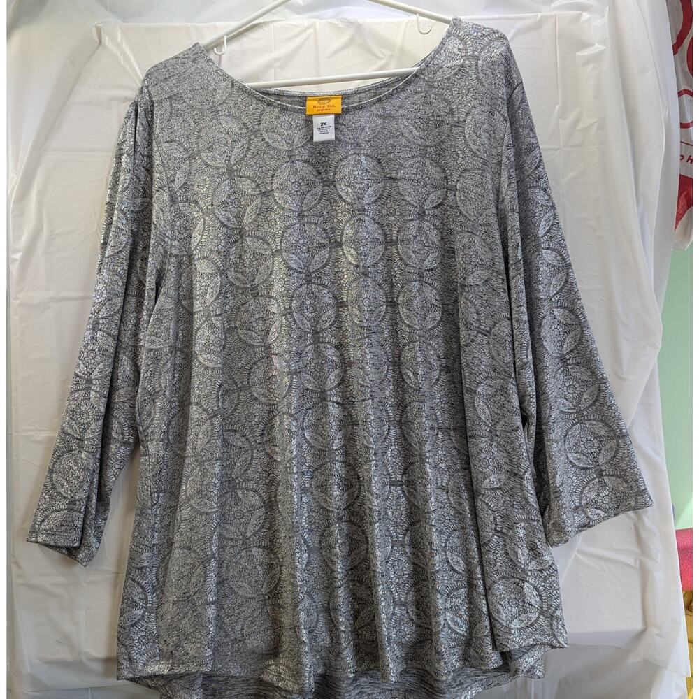 Ruby Rd. Woman Metallic Sliver Size 2X Long Sleeve Top